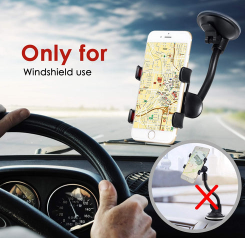 ivoler Car Phone Mount Windshield, Long Arm Clamp Universal Windshield with Double Clip Strong Suction Cup Cell Phone Holder Compatible with iPhon...
