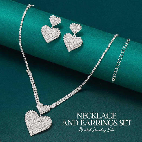 Unicra Crystal Heart Bridal Wedding Jewelry Set Silver Rhinestone Necklace Earrings Bracelet Sets Formal Costume Jewelry for Women and Brides...