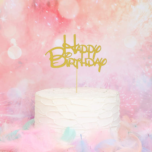 Gold Happy Birthday Cake Topper - Golden Glitter Birthday Party Cake Decoration Supplies, Cake Smash Decoration Photo Booth Props, Gold Paper Cake...