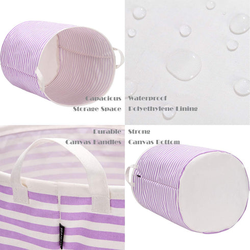 Sea Team 19.7 Inches Large Sized Waterproof Coating Ramie Cotton Fabric Folding Laundry Hamper Bucket Cylindric Burlap Canvas Storage Basket (19.7...