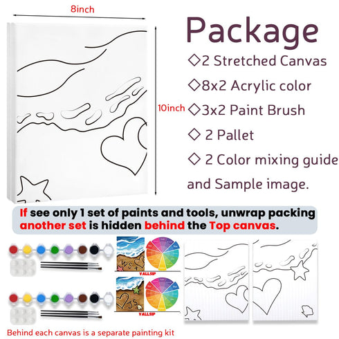 2 Pack Paint and Sip Canvas Painting Kit Pre Drawn Canvas for Painting for adults Stretched Canvas Couples Games Date Night Summer Beach Vows Anni...