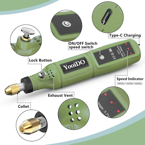 Mini Cordless Rotary, mini drill,3-Speed 3.7V rechargeable Kit with 41 Accessories, 16000rpm Multi-Purpose Power Tool for Sanding, Polishing, Grin...