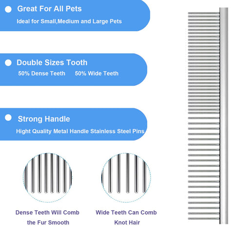 Slicker Brush for Dogs & Pet Comb Value Kit,50% Wider Large Dog Slicker Brush for Long Haired Dogs and Cats with Ergonomic Solid Wooden Handle,Lon...