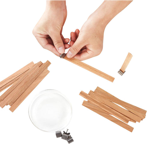 NOOR 50 Wooden Wicks for Candle Making - Double Layer Crackling Wood Wicks with Metal Clips - Smokeless, Eco-Friendly, Ideal for Soy Wax & DIY Can...
