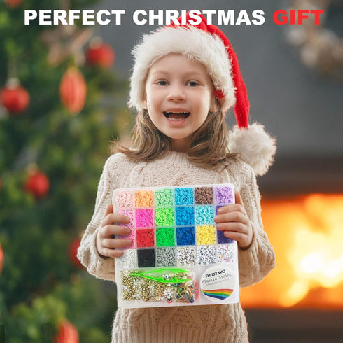 Redtwo 6200 Pcs Clay Beads Bracelet Making Kit, Flat Round Polymer Heishi Friendship Bracelet Jewelry Kit with Charms and Elastic Strings for Girl...