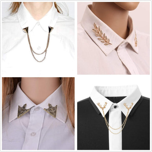 TFYU 4 Pcs Deer Head Double Link Chains, Gold Stud, Retro Hollow Pattern and Angle Triangle Tassels Collar Pins Brooch Clip Pin Brooches Shirt Col...