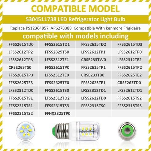 KEI D34L Refrigerator Bulb Replacement for Frigidaire Kenmore Electrolux 5304511738 LED Refrigerator Replace PS12364857 AP6278388 4584444 (110V-24...