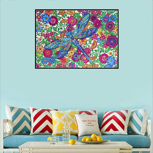 DIZAKIM Special crystal diamond painting set, dragonfly bush art, easy DIY diamond art craft, home decoration 12x16 inches...