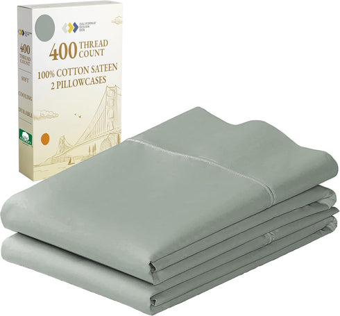 California Design Den King Size Pillowcase Set - 400 Thread Count, 100% Cotton Sateen, Luxury Set of 2 Pillow Covers, Breathable, Cooling, Soft fo...