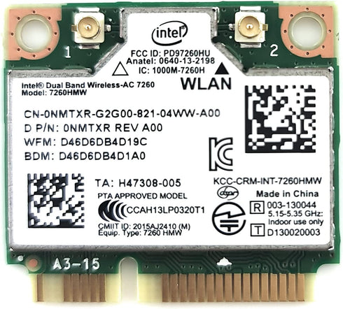 Intel Dual Band Wireless-AC 7260 2x2 Network plus Bluetooth adapter (7260.HMWWB.R)......