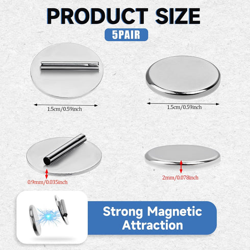 5Pairs Mini Pin Brooch Converter, Metal Magnetic Brooch Converter Injury-free Clothes Magnet Buckle Brooch Adapter for Thin Fabric (White K)...