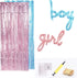 Gender Reveal Decoration Set - Metallic Fringe Curtains + BOY Girl Foil Balloons Gender Reveals Party Photo Backdrop (Pink/Blue)...