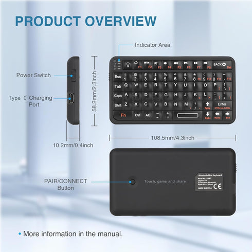 Rii Mini Bluetooth Keyboard,Portable Wireless Keyboard with Backlit,Rechargeable Mini Keyboard for Smart TV/Android TV Box/SmartPhone/HTPC/IPTV, B...