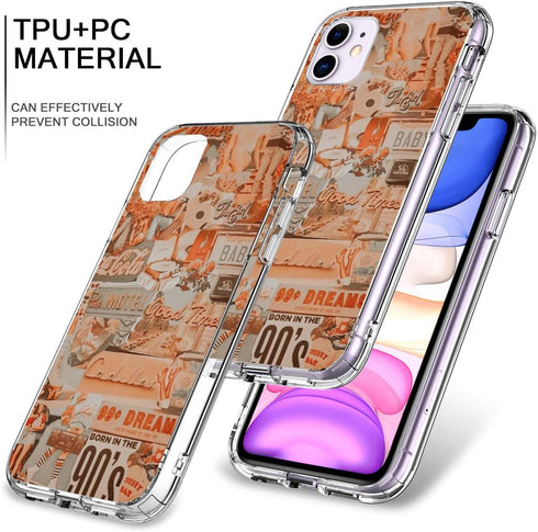 Aesthetic Vintage Collage Pattern Case Compatible with iPhone 11, Peach Collage Pattern TPU Shockproof Protective iPhone 11 case, Wireless Chargin...