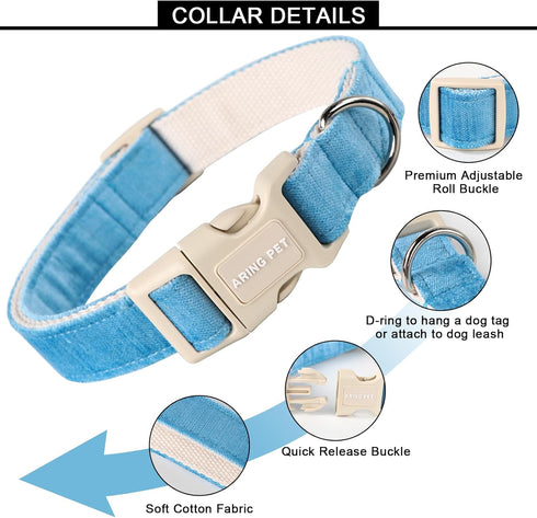 ARING PET Dog Collar-Adjustable Cotton Small Dog Collars, Lightweight Comfortable Blue Pet Collars with Quick Release Buckle for Small Medium Larg...