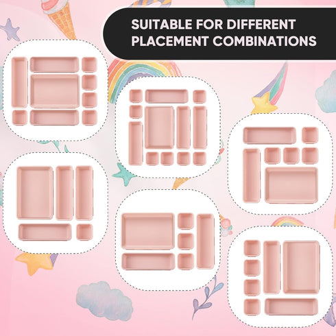 8 Pcs Drawer Organizer with Non Slip Pads Plastic Drawer Organizer Trays Makeup Storage Bins Drawer Organization for Jewelries Cosmetics Bathroom ...
