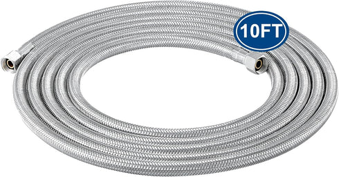 Stainless Steel Refrigerator Water Line - 10 FT PEX Inner Hose Ice Maker Water line,Food Grade Fridge Water Hose with 1/4 Inch Compression Connect...