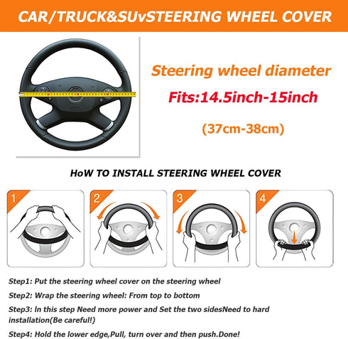 Car Steering Wheel Cover, Anti-Slip Breathable Auto Steering Wheel Protector for Women Men, Leather Carbon Fiber Vehicle Interior Accessories, 15 ...
