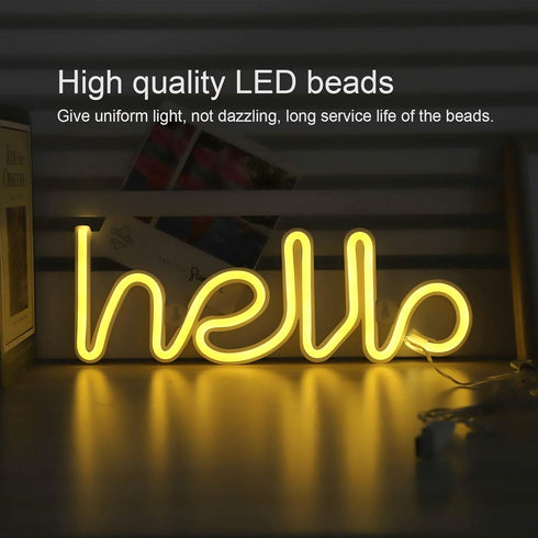 Neon Light,LED Hello Neon Word Sign Neon Letters Light Art Decorative Lights, Wall Decor for Christmas,Kids Room,Living Room,USB Battery Powered (...