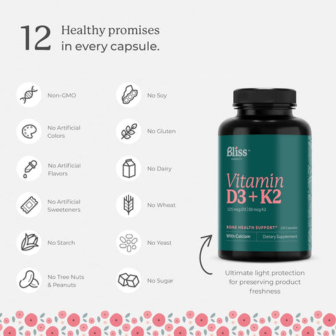 Vitamin D3 K2 - Vitamin D3 5000 IU with Vitamin K2 as MK-7, Calcium, and Phosphorus for Ultimate Absorption - Vitamin D Supplements, 120 Vegcaps, ...