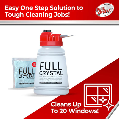 Full Crystal Window Cleaning Kit- 4 oz Glass Cleaner and Bottle with 27ft Reach will clean up to 20 Windows- Scrub Free, Rinse Free Glass Cleaner ...