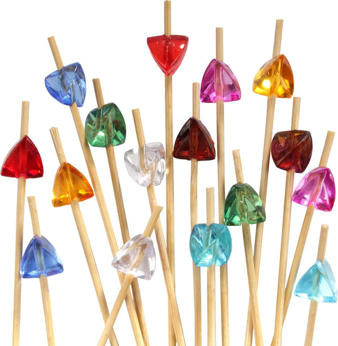 BambooMN 5.9" Decorative Acrylic Gem End Bamboo Cocktail Fruit Sandwich Picks Skewers for Catered Events, Holiday's, Restaurants or Buffets Party ...