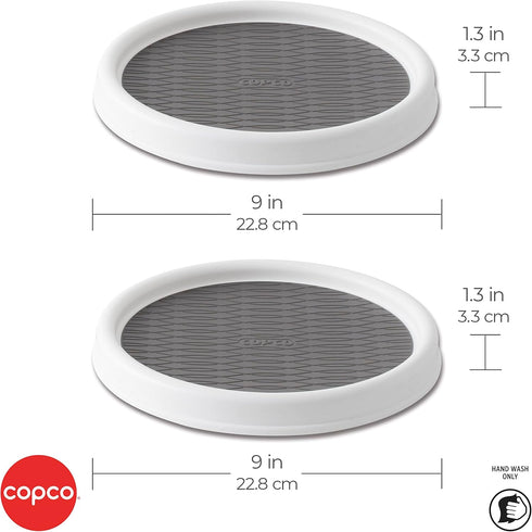 Copco 9 Inch Non Skid Pantry Cabinet Lazy Susan Turntable, Set of 2, Spinning Organizer for Kitchen, Countertop, or Bathroom, White and Gray...