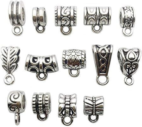 100g (About 125pcs) Mixed Tibetan Tube, Spacer Bail Bead Hanger Fit Charm European Bracelet Pendant (Antique Silver), 125...