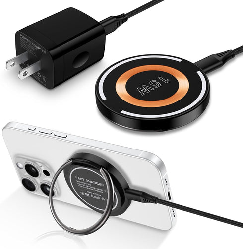 15W Magnetic Car Phone Holder Wireless Fast Charging Pad with USB C Charger Block for Samsung Galaxy S24 Ultra/S23/S22/S21/S20/Z Fold 5,Magsafe Wi...