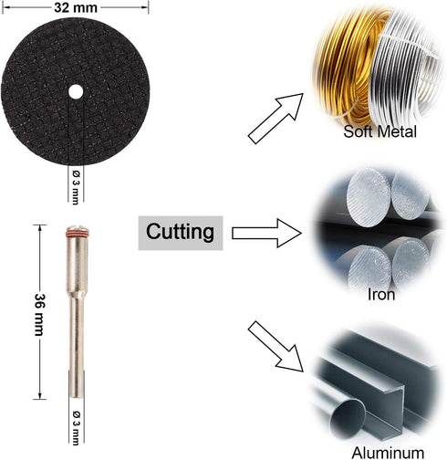 53pcs Cutting Wheel Set for Rotary Tool, GOXAWEE 1/8’’ Shank 545 Diamond Cutting Wheel, Mini HSS Cut Off Saw Blades, Resin Cutting Discs with Mand...
