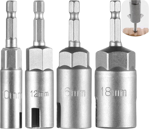 1/4in Hex Shank Nut Driver, 4 Pcs Wing Nut Driver Sockets, 10/12/16/18mm, Slot Wing Nuts Drill Bit Sockets, Wrench Tools for C Hook Bolts, Panel N...
