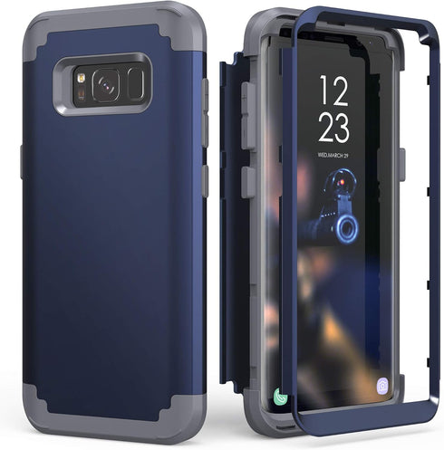 IDweel for Galaxy S8 Case, for Galaxy S8 Case Blue for Men Guys, 3 in 1 Shockproof Slim Hybrid Heavy Duty Protection Hard PC Cover Soft Silicone R...