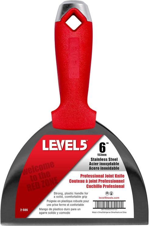 6" Stainless Steel Drywall Joint Knife - LEVEL5 | Pro-Grade | Metal Hammer End | Sheetrock Gyprock Plasterboard Mud | 5-506...