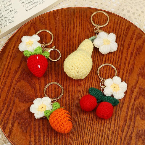 Cute Handmade Weaving Keychains Strawberry Cherry Flower Keychains Fruit Keychain Women Girls Bag Purse Car Accessories...