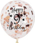 Rose Gold 9th Confetti Latex Balloons, Girls Happy 9 Years Birthday Party Balloon Decoration With Confetti, 12in, 16 Pack...