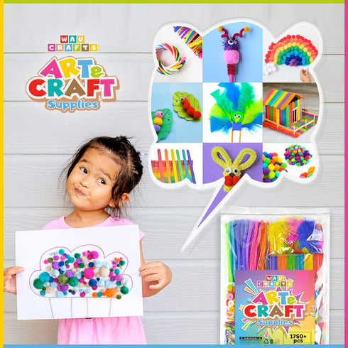 WAU CRAFTS Arts and Crafts Supplies for Kids - 1750 pcs Crafting for School Kindergarten Homeschool - Supplies Set for Kids Craft Art - Supply Kit...