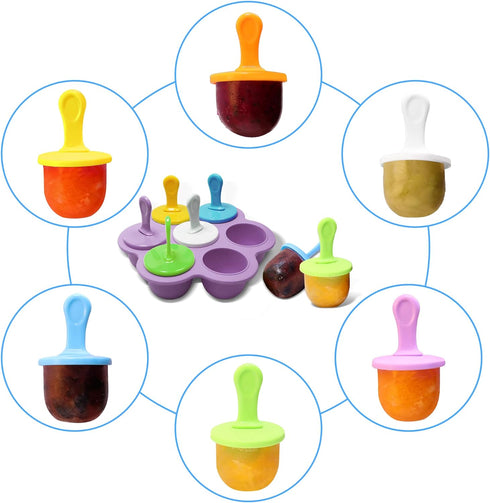 Silicone Popsicle Molds 7-cavity DIY Ice Pop Mold with Colorful Sticks For egg biting ice cream molds storage containers non stick cake molds (Pur...