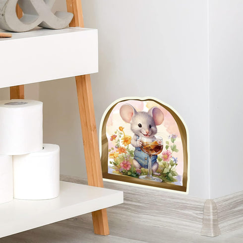 Cute Mouse Hole Wall Decor Sticker Glow in The Dark, Mouse Drinking Wine Funny Wall Art Decals, Adorable Peel and Stick Mice Room Decor, Classroom...