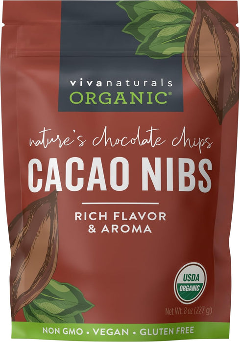 Viva Naturals Organic Cacao Nibs, 8 oz (227 g) - Keto Friendly and Vegan, Unsweetened Chocolate Chip Substitute, Perfect for Gluten Free Baking, C...