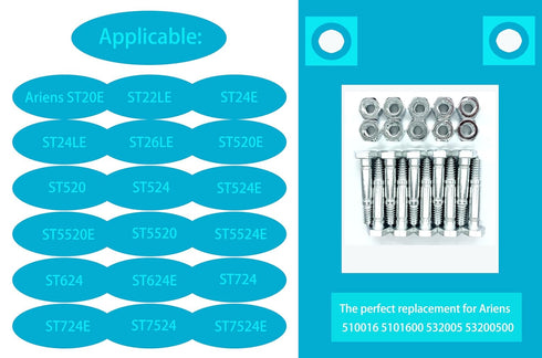 Shear pin and nut Set of 10, Suitable for Ariens 532005 53200500 510016 51001600, Compatible with Ariens Classic 24E, Compact 20, Compact 24, Comp...