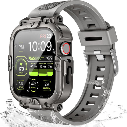 Dsytom Waterproof Case with Band Compatible for Apple Watch Band 45mm 44mm 41mm 40mm for Men,Rugged Smartwatch Strap with Built-in Tempered Glass ...