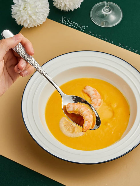 Xideman® Premium 6 Piece Dinner Spoon with Hammered, 18/10 Stainless Steel Fine Soup Spoon, 7.95" Tablespoons for Home, Kitchen or Restaurant, Mir...