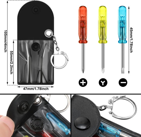 Jutom 10 Set Mini Screwdriver Keychain Set Bulk Includes 3 Mini Screwdrivers in a Portable Pouch with Snap with Hook for Men Adult Fathers Day Too...