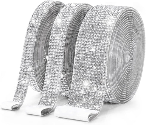 3 Rolls 9 Yards Self Adhesive Crystal Rhinestone Diamond Ribbon - Bling Diamond Stickers Wrap Roll DIY with 2 mm Rhinestones for Crafts Arts, Rhin...