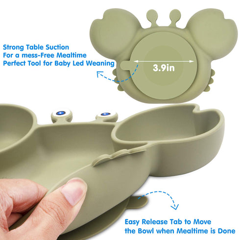 Silicone Suction Plate for Toddlers - Self Feeding Training Divided Plate Dish and Bowl for Baby and Toddler, Fits for Most Highchairs Trays, BPA ...