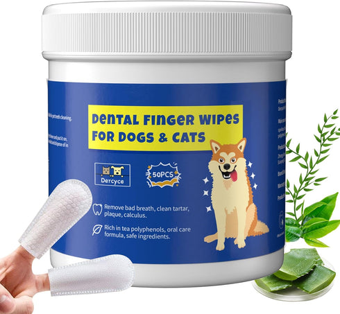 50Pcs Teeth Cleaning Wipes for Dogs & Cats, Dog Dental Care Wipes, Disposable Gentle Cleaning & Gum Care Pet Wipes...