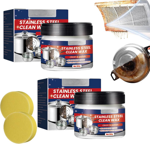 2PCS Stainless Steel Clean Wax, Magical Nano-Technology Stainless Steel Cleaning Paste, Stainless Steel Cleaner and Metal Polish, 3 In 1 Stainless...
