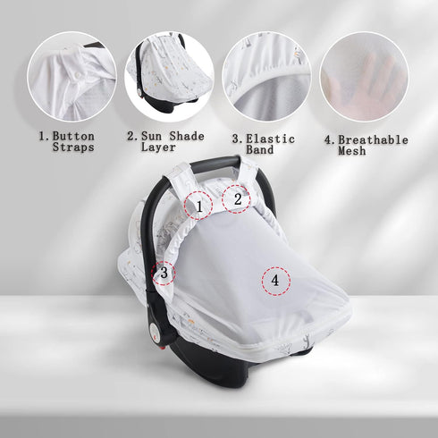 Baby Car Seat Cover, Soft Sun Shade Cover, Breathable Comfortable Privacy Carseat Canopy Protect for Newborn Infant Boys Girls (Animals)...