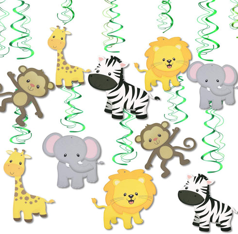 Konsait Jungle Animal Hanging Swirl Decoration(30Pack), Safari Theme Zoo Swirls Animals Birthday Party Spirals Home Ceiling Wall Decor for Woodlan...