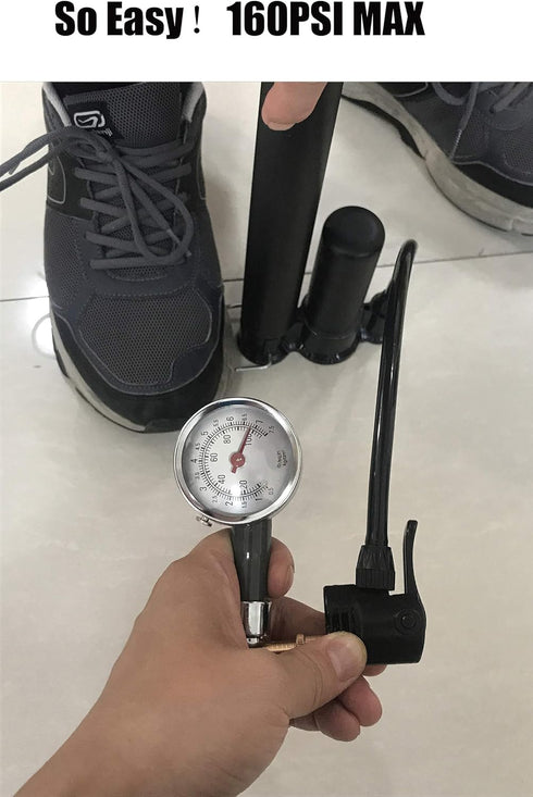 Bike Pump, Air Bicycle Pump Inflator with Pressure Gauge for Presta and Schrader Valve Tire Ball Bike Portable Pumps 160PSI...